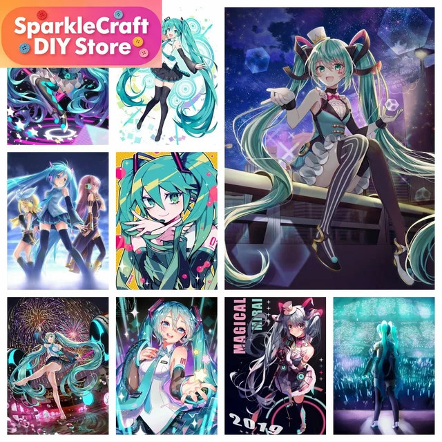 DIY Diamantmalerei-Set Miku Japanisches Cartoon-Mädchen 5D Mosaik Vollbohr Rundstickerei Multicolor B/H: 30,0 x 20,0 cm - Bild 1