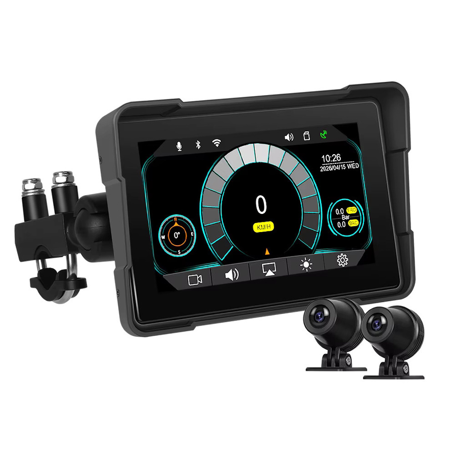 Podofo 5-Zoll Tragbarer Motorrad-Smart-Player mit Wireless CarPlay und Android Auto, IP68 Wasserdichte Digitale Motorrad-Navigation in Schwarz mit 2 Kameras und TPMS-Unterstützung - Bild 7
