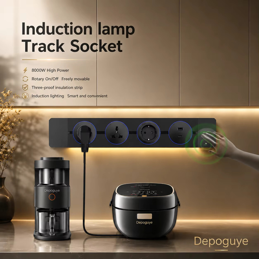 Depo Guye Induktionslampe mit Wandschienen-Steckdose und USB-C-Anschlüssen in Weiß - Bild 4