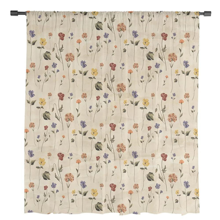 Yiran Furniture Transparente Retro-Vorhänge mit floralem Wildblumenmuster aus Tüll und Organza, B: 135 cm, H: 115 cm - Bild 2