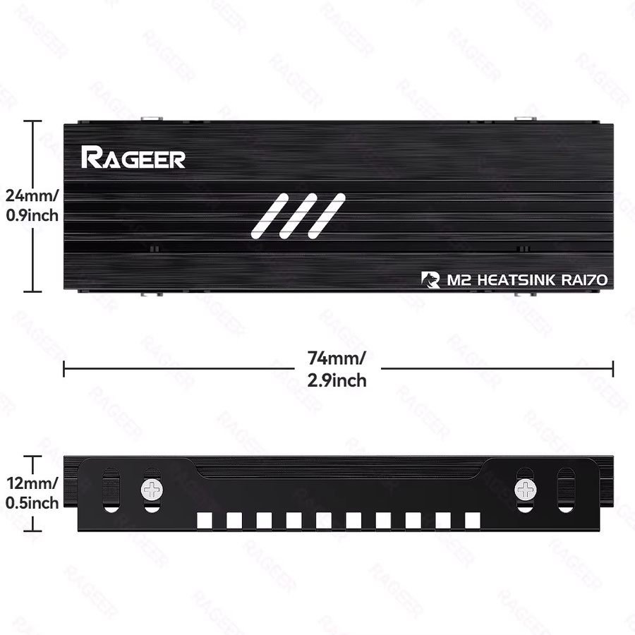 RAGEER RA170 M.2 SSD Aluminium-Kühlkörper mit Wärmeleitpads für NVMe/NGFF 2280 SSD in Schwarz für PC und PS5 - Bild 4