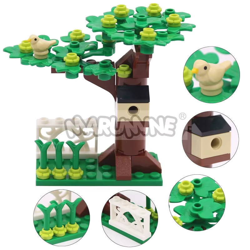 MARUMINE Kleine Partikel MOC Ziegel Baumhaus Set mit Vogel, Bausteine Modell Kit - Bild 3