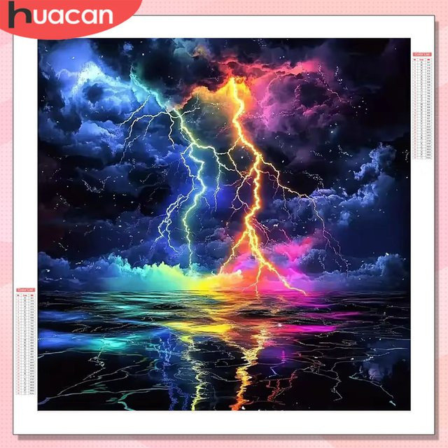 HUACAN 5D DIY Diamantmalerei Set Meerlandschaft als rundes Mosaik-Kunstset in Multicolour - Bild 1