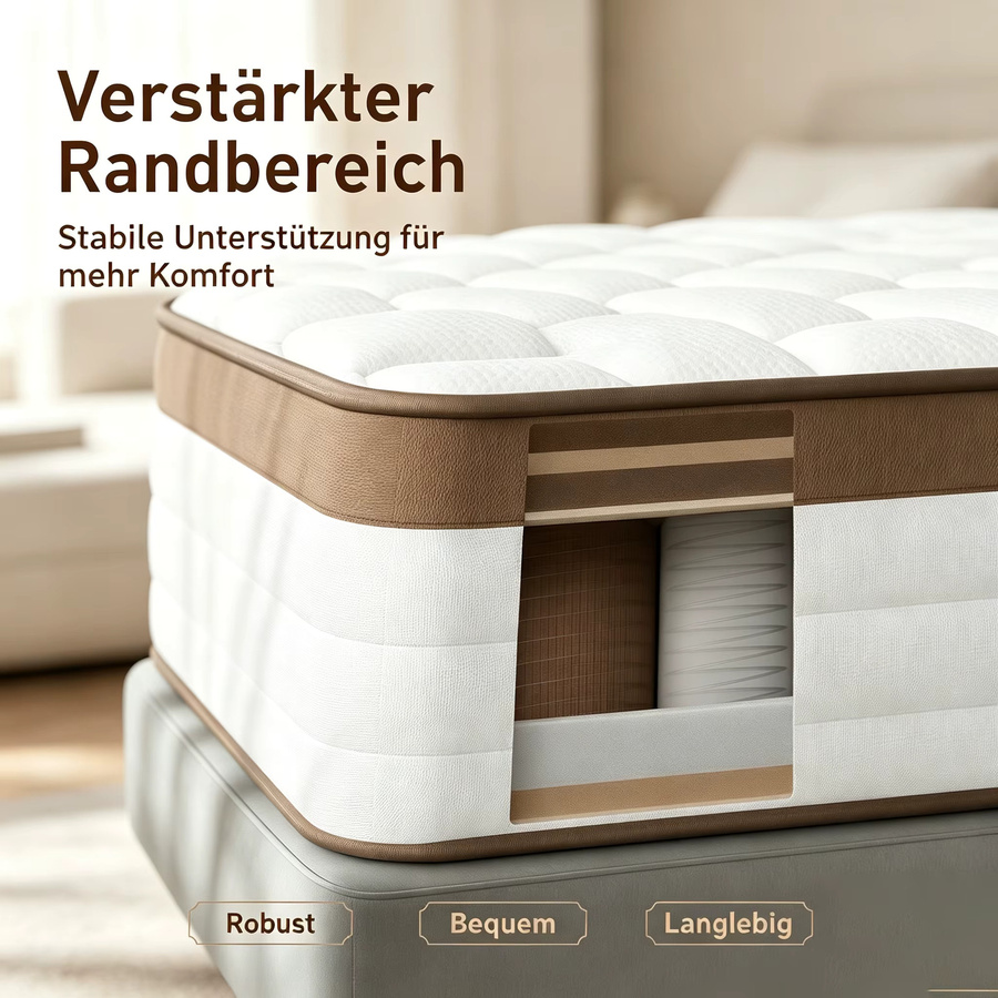 LUVANZA 7-Zonen Matratze Orthopädisch mit Punktelastizität, Höhe: 25 cm, B/T: 90 x 200 cm, Farben: Braun und Weiß - Bild 3