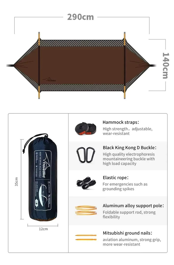 Traveler Camping-Hängematte mit Moskitonetz und Sonnen canopy für 1–2 Personen, Tragfähigkeit 200 kg - Bild 3