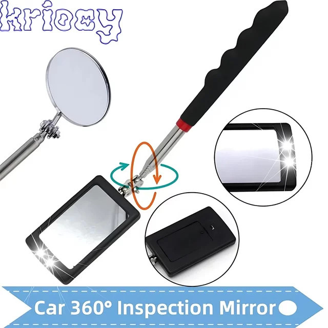 KRIOCY 360° Inspektionsspiegel mit LED-Licht und Teleskopgriff in Schwarz - Bild 1
