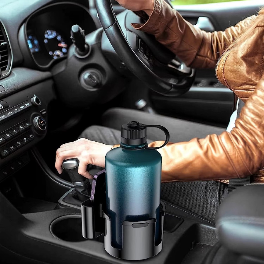 Auto Becherhalter Expander in Schwarz mit 360 Grad verstellbarem Boden, Anti-Shake Getränkehalter und integriertem Telefonhalter - Bild 3