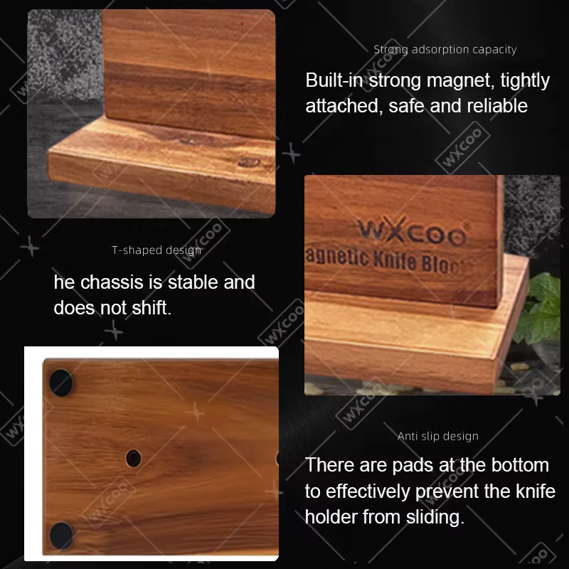 WXCOO Home Magnetischer Messerhalter aus Akazienholz in Braun, Freistehender Messerblock mit starken Magneten - Bild 3