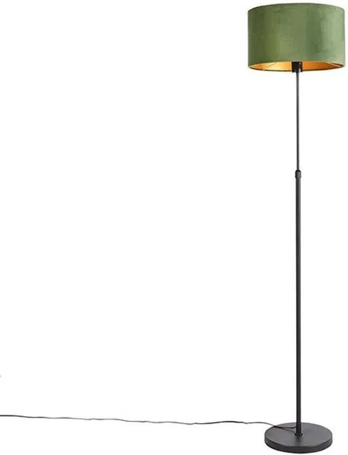 QAZQA Stehleuchte Schwarz mit grünem Samtschirm und Gold-Details, höhenverstellbar und dimmbar, Höhe: 143 cm - Bild 1