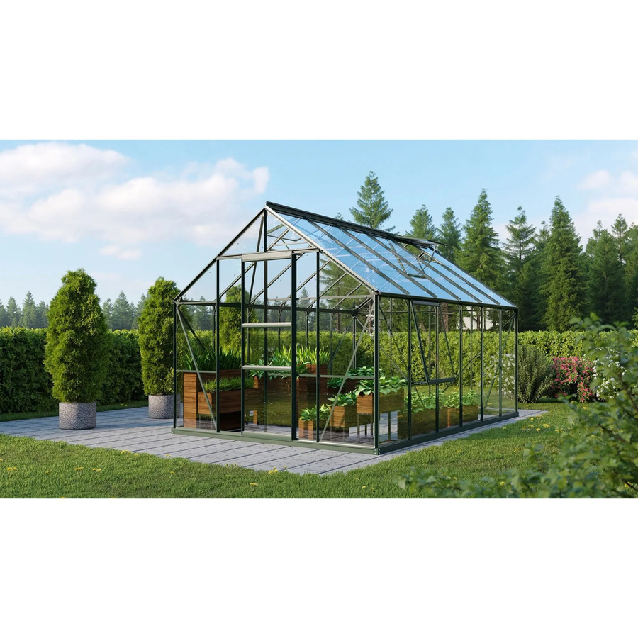 Vitavia Gewächshaus Meridian 9900 in Smaragdgrün mit 9,9 m², Aluminiumrahmen, Sicherheitsglas und Schiebetür - Bild 4