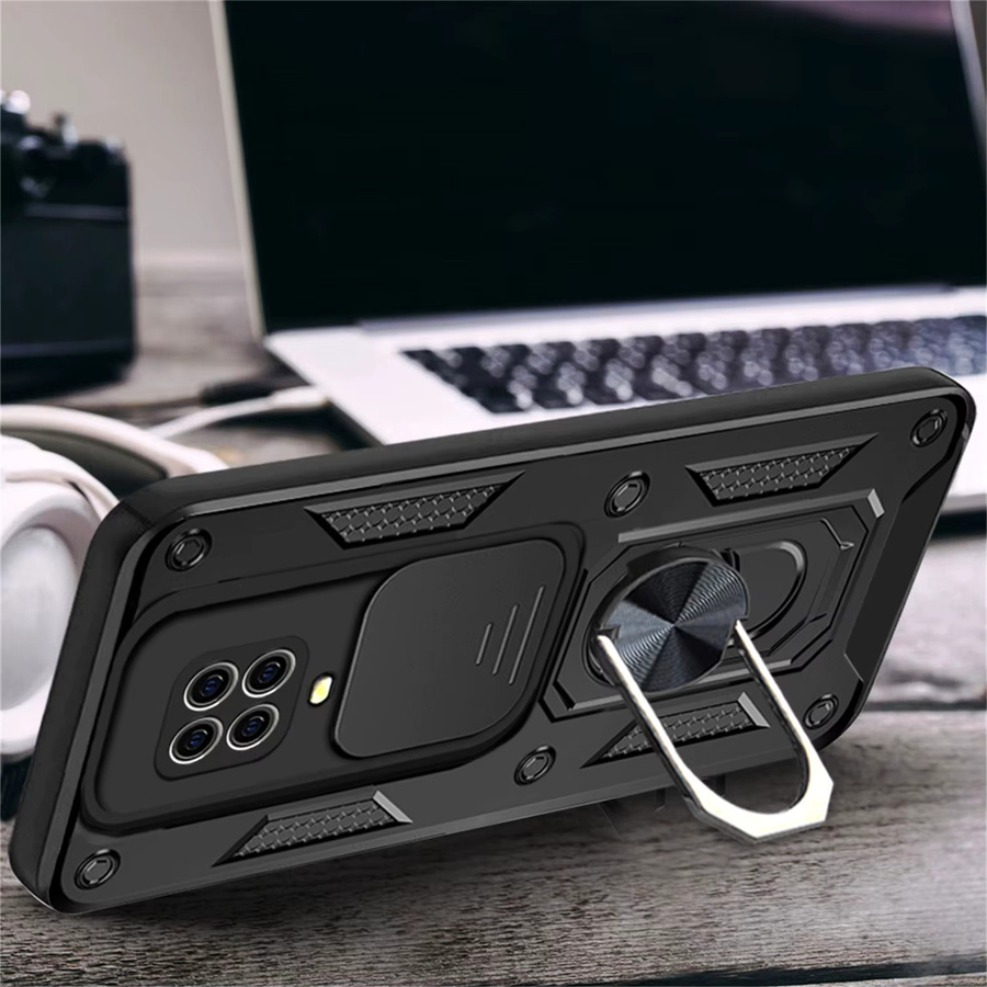 Stoßfeste Schutzhülle für Xiaomi Redmi Note 9S mit magnetischem Ring und Push-Pull Kamera-Schutz in Schwarz und Grün - Bild 4