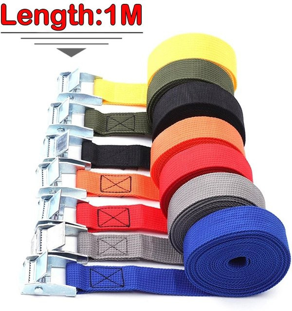 VIBRATITE Zurrgurt mit Cam-Buckle Schnalle aus Nylon, 1m verstellbarer Schnellverschluss für Cargo und Gepäck, Blau/Mehrfarbig - Bild 1
