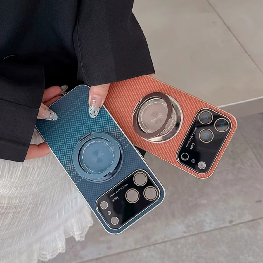 MagSafe Schutzhülle für iPhone 17 Pro Max, iPhone 16, 15 und 14 Pro Max mit 360 Grad drehbarem magnetischem Ständer in Blue und Carbon Fiber Design - Bild 3