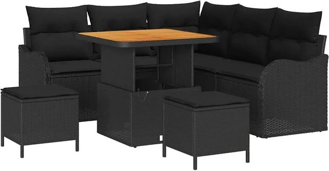 vidaXL Garten-Sofa-Set 8-teilig in Schwarz aus Poly Rattan mit Metallgestell und Kissen in U-Form - Bild 1