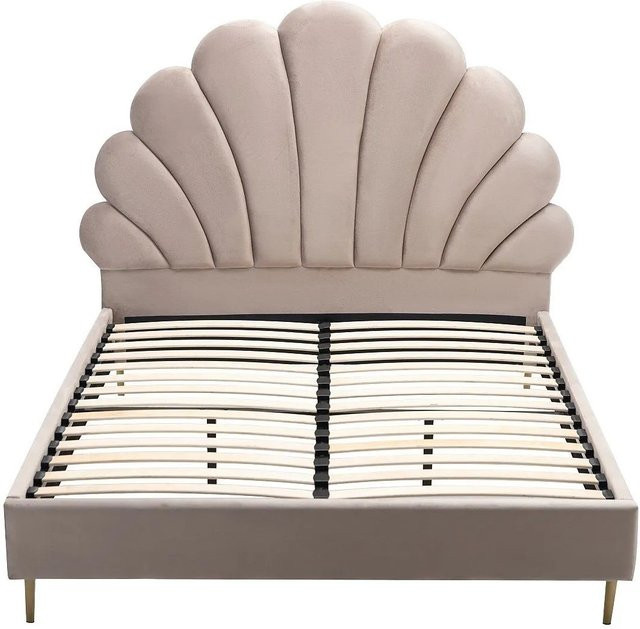 Vente-unique Bettrahmen Livaya in Beige mit Samtbezug im Art Deco Stil, B/T/H: 160 x 200 x 187 cm - Bild 1