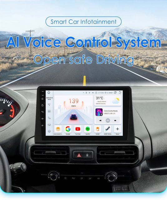 OSSURET 10,1 Zoll Android 14 Autoradio mit Carplay und GPS in Schwarz für Citroen Berlingo 2019, Peugeot Partner Rifter 2020 und Opel Combo - Bild 1