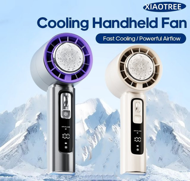 XIAOTREE Handheld-Elektroventilator mit Halbleiterkühlung, tragbarer Mini-Ventilator mit 4000 mAh Akku, USB-wiederaufladbar, Grau - Bild 1