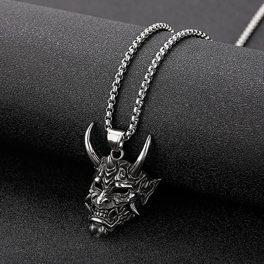 Lucky Star Jewelry Halskette, Dämonenmaske, Zirkonia, Zinklegierung, Silber, 61 cm, Unisex - Bild 2