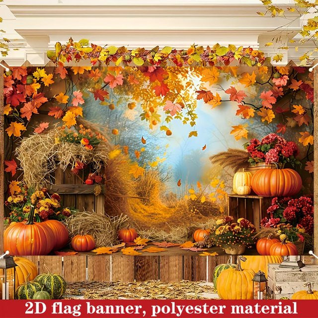 Erntedankfest Banner Orange 2D Fahnenbanner mit Herbstmotiven B/H: 120 x 80 cm - Bild 1