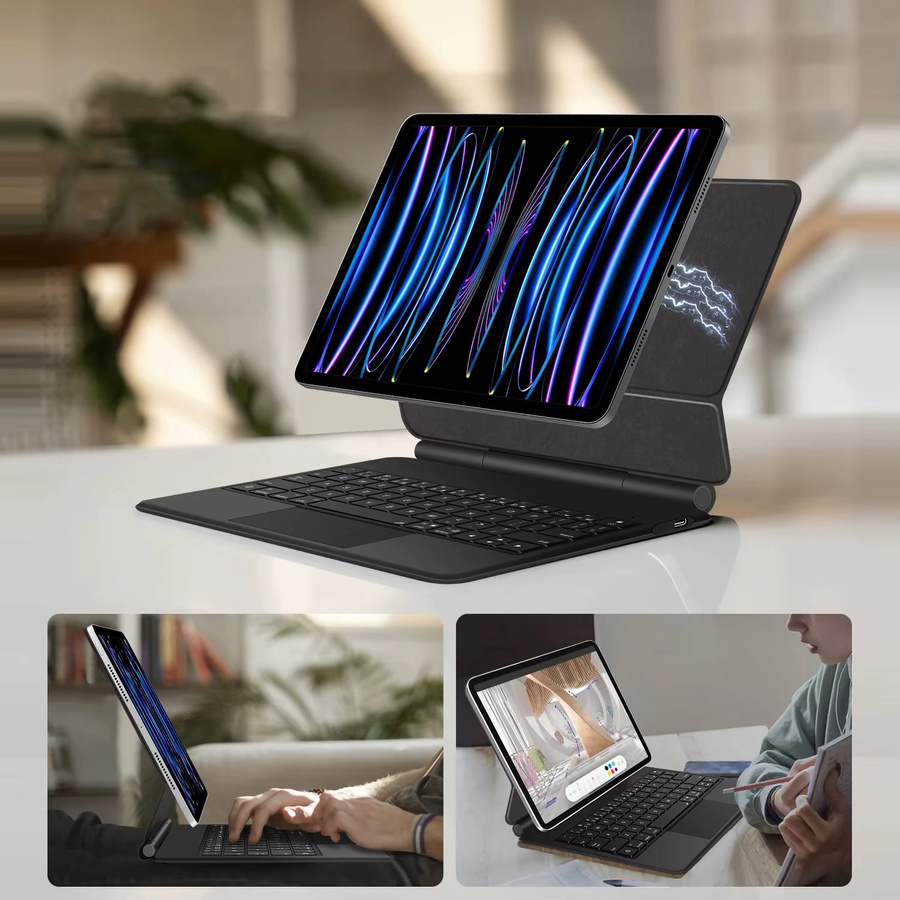 AJIUYU Smart Pogo Pin Tastaturhülle für iPad Pro und iPad Air in Schwarz - Bild 5