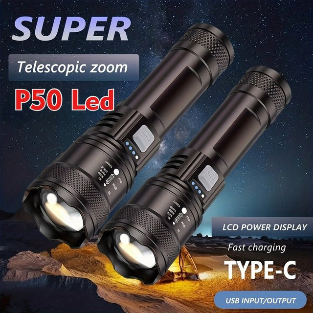 Heinast XHP50 Handheld-LED-Taschenlampe mit Zoomfunktion und Powerbank-Funktion, 300 lm, Schwarz - Bild 1