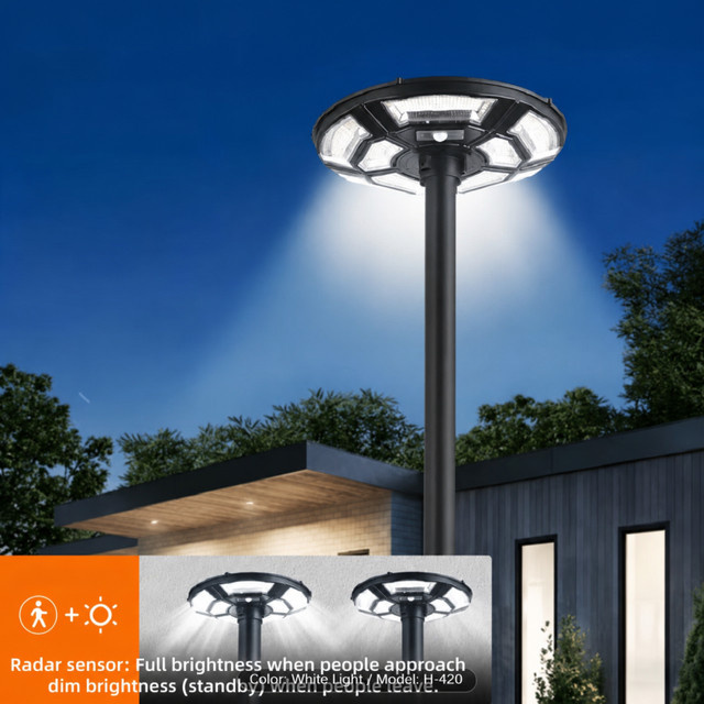 YQCHEZI Solarlampe UFO-Design in Weiß und Schwarz, runde wasserdichte Außenleuchte mit Fernbedienung und Dämmerungssensor für Garten und Garage - Bild 1