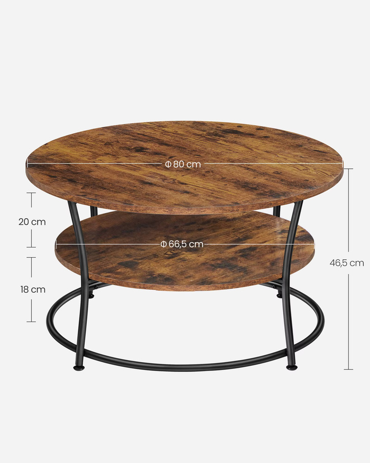 VASAGLE Couchtisch rund im Industrie-Design mit Ablage, Metall, Schwarz-Braun, Durchmesser: 80 cm, Höhe: 46,5 cm - Bild 4
