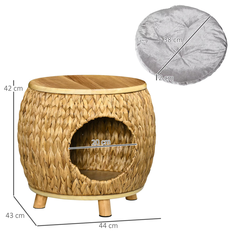 PawHut Katzenhöhle aus Rattan im 2-in-1 Design als Katzenkorb mit Kissen in Hellbraun - Bild 3