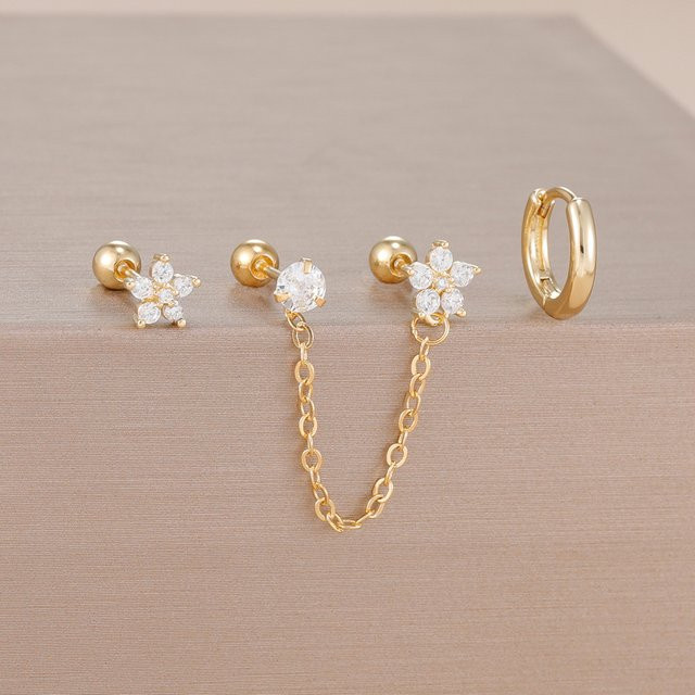 Yuedane Ohrringe Set, 14K Gold überzogen, Zirkonia, Blume, Damen - Bild 1