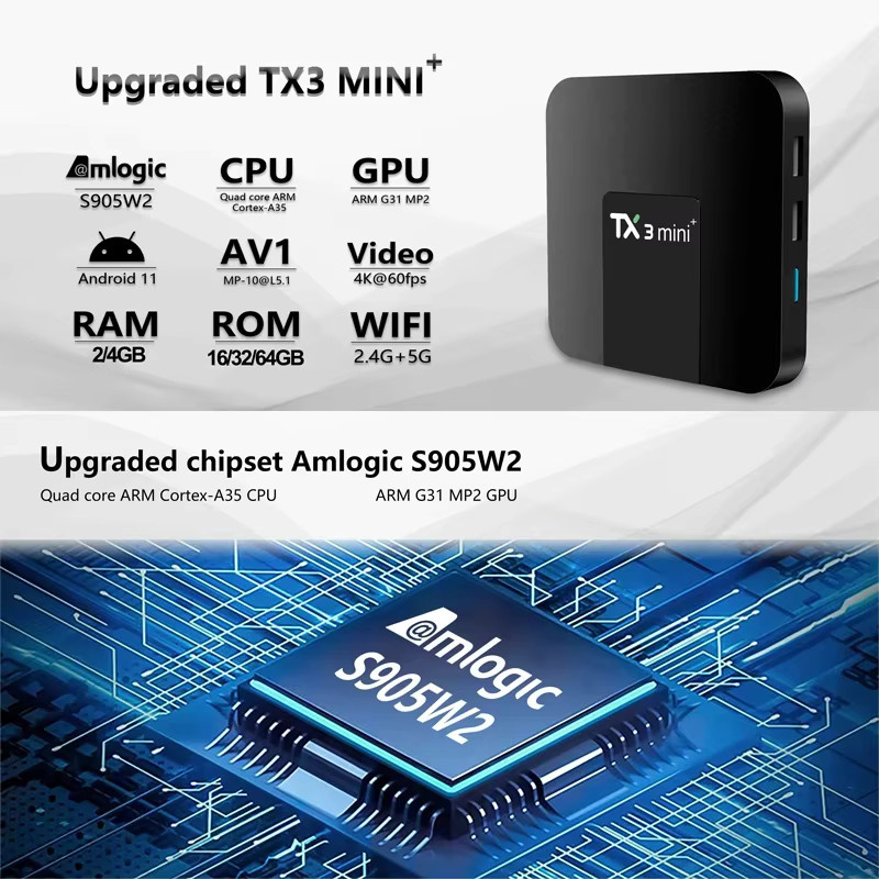 Yggcoo 2025 TX3 Mini 4K Smart TV Box Android 10, Amlogic 3228A, 2GB RAM, 16GB Speicher, 4K UHD, H.265, 2,4G WLAN, Media Player in Schwarz - Bild 5