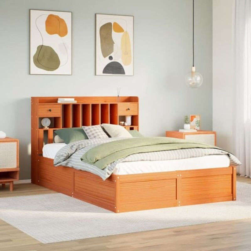 Massivholzbett aus Kiefernholz von vidaxl in Braun, B/T/H: 150 x 200 x 110 cm (ohne Matratze) - Bild 1