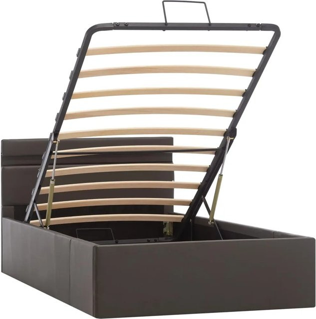 vidaXL Bett mit hydraulischem Bettkasten, LED-Beleuchtung und USB-Anschluss, Grau, Kunstleder, B/T: 90 x 200 cm - Bild 1