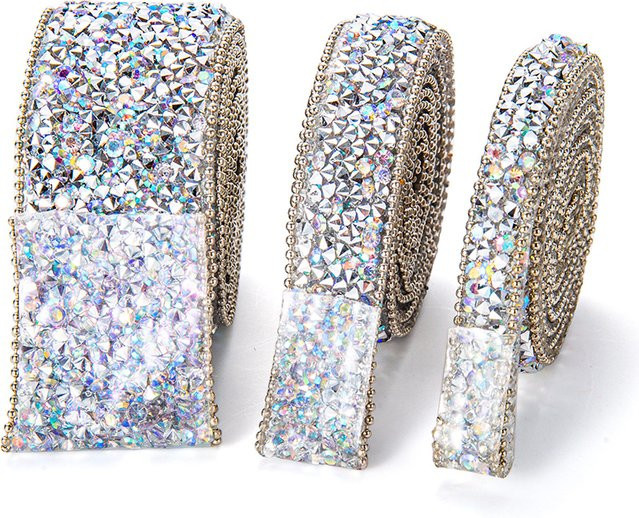 QIAO Selbstklebendes Harz Strass Band in Silber und Transparent für DIY Kunsthandwerk, Breite: 10 mm, 15 mm oder 30 mm, Länge: 1 Yard - Bild 1