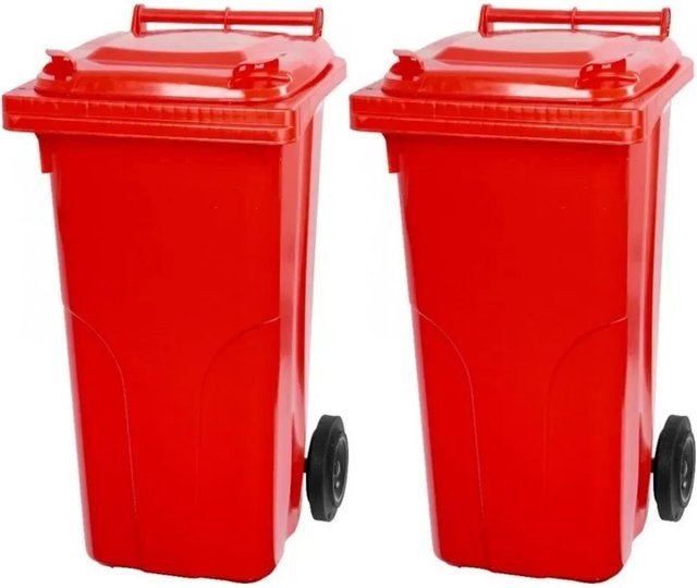 PROREGAL SuperSparSet 2x Mülltonne mit 2 Rädern aus HDPE-Kunststoff, 120 Liter, Rot - Bild 1
