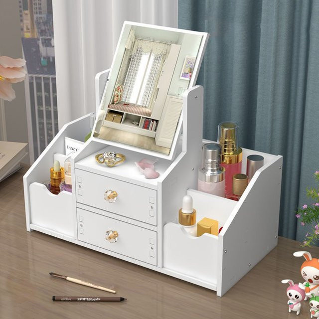Make-up Organizer mit Spiegel und Schubladen in Weiß aus Kunststoff, B/T/H: 40,0 x 20,0 x 0,0 cm - Bild 1