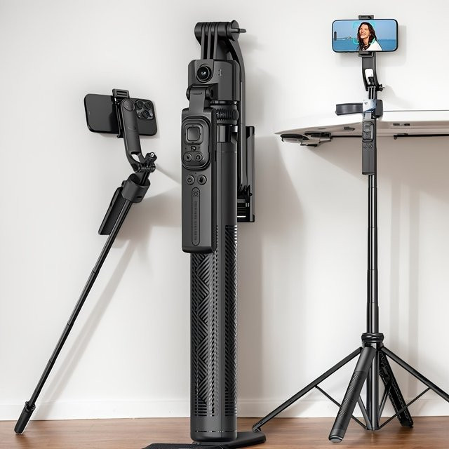 LISCN C17 Auto Face Tracking Stativ Selfie Stick für Video, Vlog und Live-Stream, Schwarz, Höhe: 1,63 m - Bild 1
