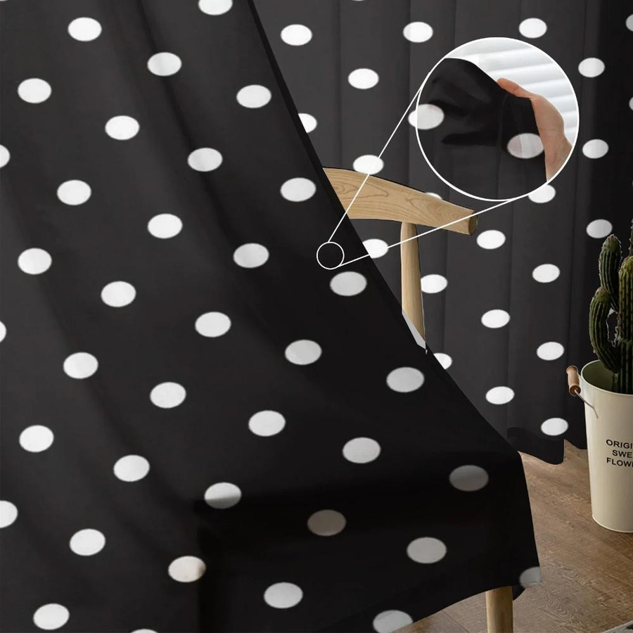 Yiran Furniture Chiffon Vorhang mit Polka Dot Muster in Schwarz und Weiß, transparentes Voile mit Ösen, Breite: 135 cm, Höhe: 115 cm - Bild 3