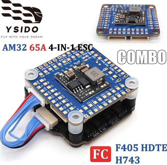 YSIDO F405-HDTE H743 Flugcontroller AM32 65A 4-IN-1 ESC 2-8S LIPO Stack/Flytower, blau - Bild 1