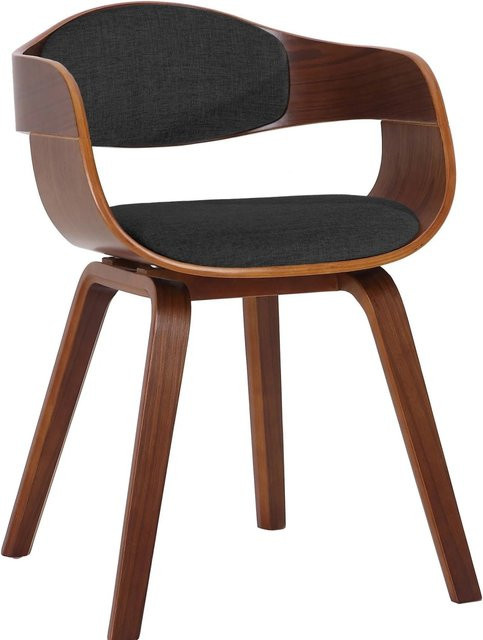 DELUKE Besucherstuhl LONDON Konferenzstuhl mit Holzgestell in Walnuss und dunkelgrauem Stoff, H x B x T: 73 x 49 x 46 cm - Bild 1