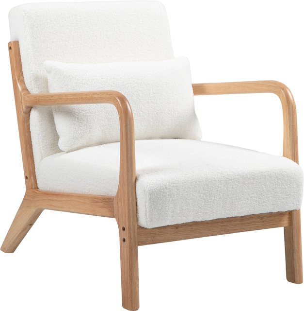 Aosom Lounge-Sessel aus cremefarbenem Samt mit Massivholzrahmen und Armlehnen im Mid-Century-Design - Bild 1