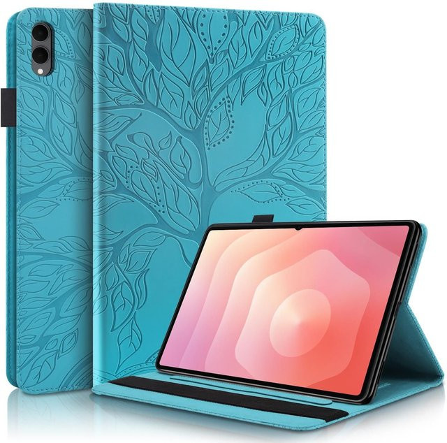 Samsung Galaxy Tab S11 Ultra Tablethülle aus Kunstleder in Türkis mit Aufstellfunktion und Baum-Design - Bild 1