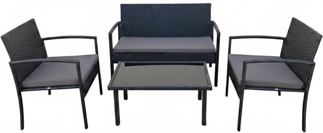 Relaxdays Gartenmöbel Set aus Polyrattan, 4-teilig, Schwarz, B: 106 cm, T: 58 cm, H: 78 cm - Bild 1