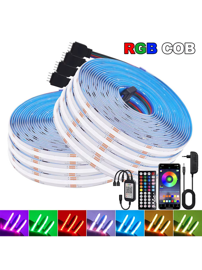 HEGEHE RGB COB LED-Streifen Set, Hochhelle punktlose Multicolour LED-Bänder mit 840 LEDs/m, 12V/24V, flexibel und zuschneidbar - Bild 5