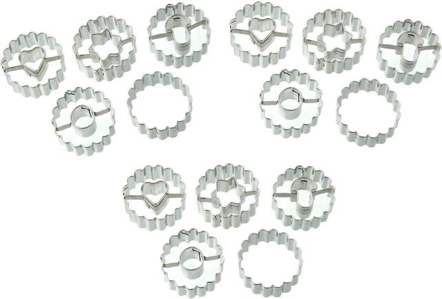Dr. Oetker Ausstecher-Set Linzer Plätzchen, 15-teilig, Edelstahl, Silber/Weiß - Bild 1