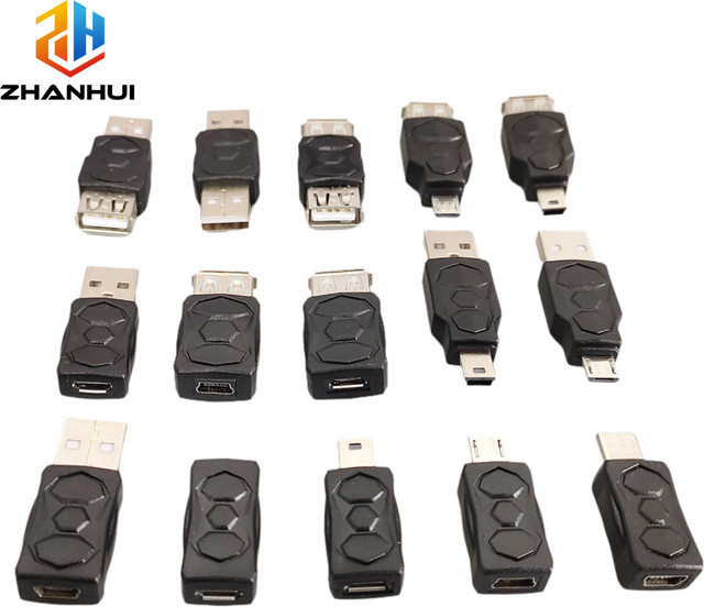 USB-zu-Micro-Mini-Typ-C-Adapter-Set für Lade- und Datensynchronisierung, USB-A auf USB-C und Micro-USB, Schwarz - Bild 1