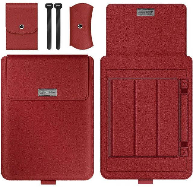 Wasserdichte Laptop-Hülle aus PU-Leder mit integriertem Laptop-Ständer für MacBook Air, Dell und Lenovo Notebooks, Farbe: Rot, passend für 13, 14, 15 und 16 Zoll - Bild 1