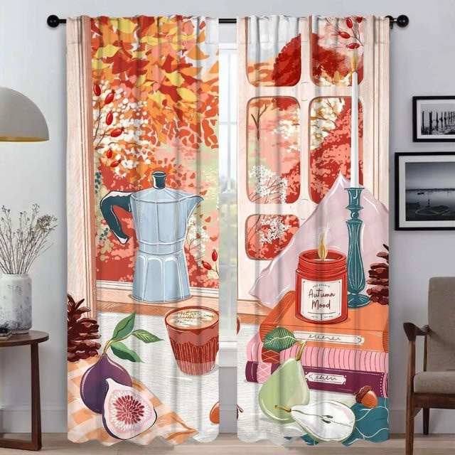 Fenstervorhang Spring City für dein Zimmer, 2 Paneele aus Tüll, halbtransparent mit Grafikdesign, B: 60 cm, H: 90 cm pro Paneel - Bild 1