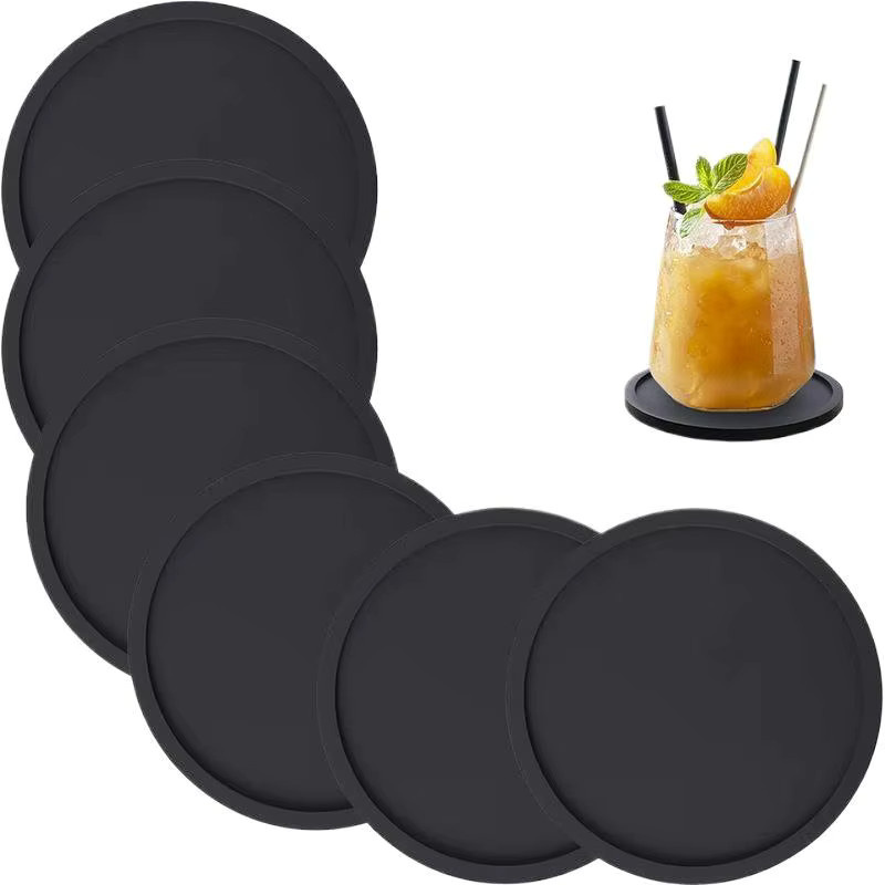 Hoeaden Getränkeuntersetzer aus Silikon, rund und rutschfest, schwarz und grau, Set für Erwachsene - Bild 1