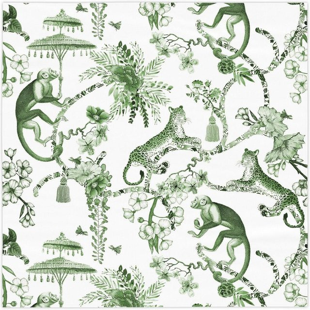 Quadratische Tischdecke JMG Household Supplies Chinoiserie Botanisches Toile Design in Grün Weiß und Beige, B/B: 152 x 152 cm - Bild 1