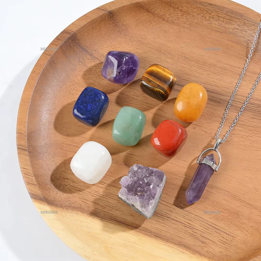 Halsketten-Set, Amethyst-Anhänger, 7-Chakra-Heilstein, Silber, Unisex - Bild 4